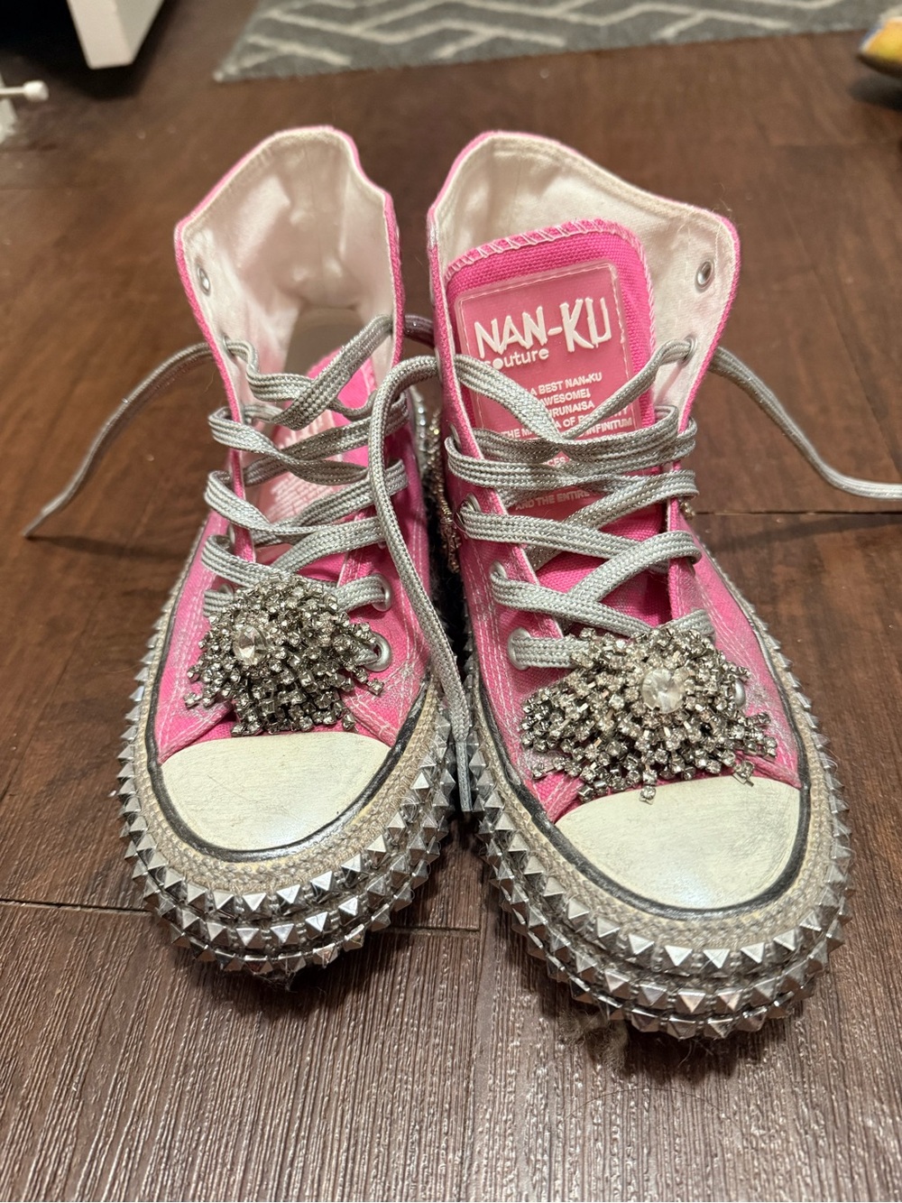 Free People Pink High-Top Sneakers with Silver Studs & Crystal Brooches